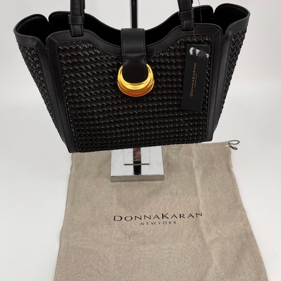 Donna Karan New York Valley Stream Black Woven Leather Small Tote Bag - Picture 2 of 16